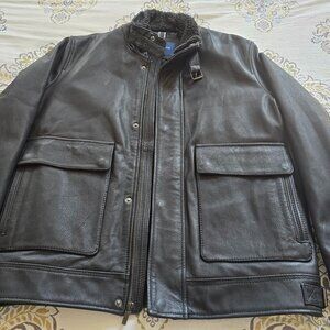 Mens Cole Haan Leather Bomber Aviator Jacket